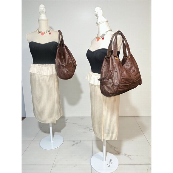 B Makowsky Slouchy Hobo Brown Pebbled Leather Ruched Shoulder Bag Pockets Boho - Picture 2 of 7